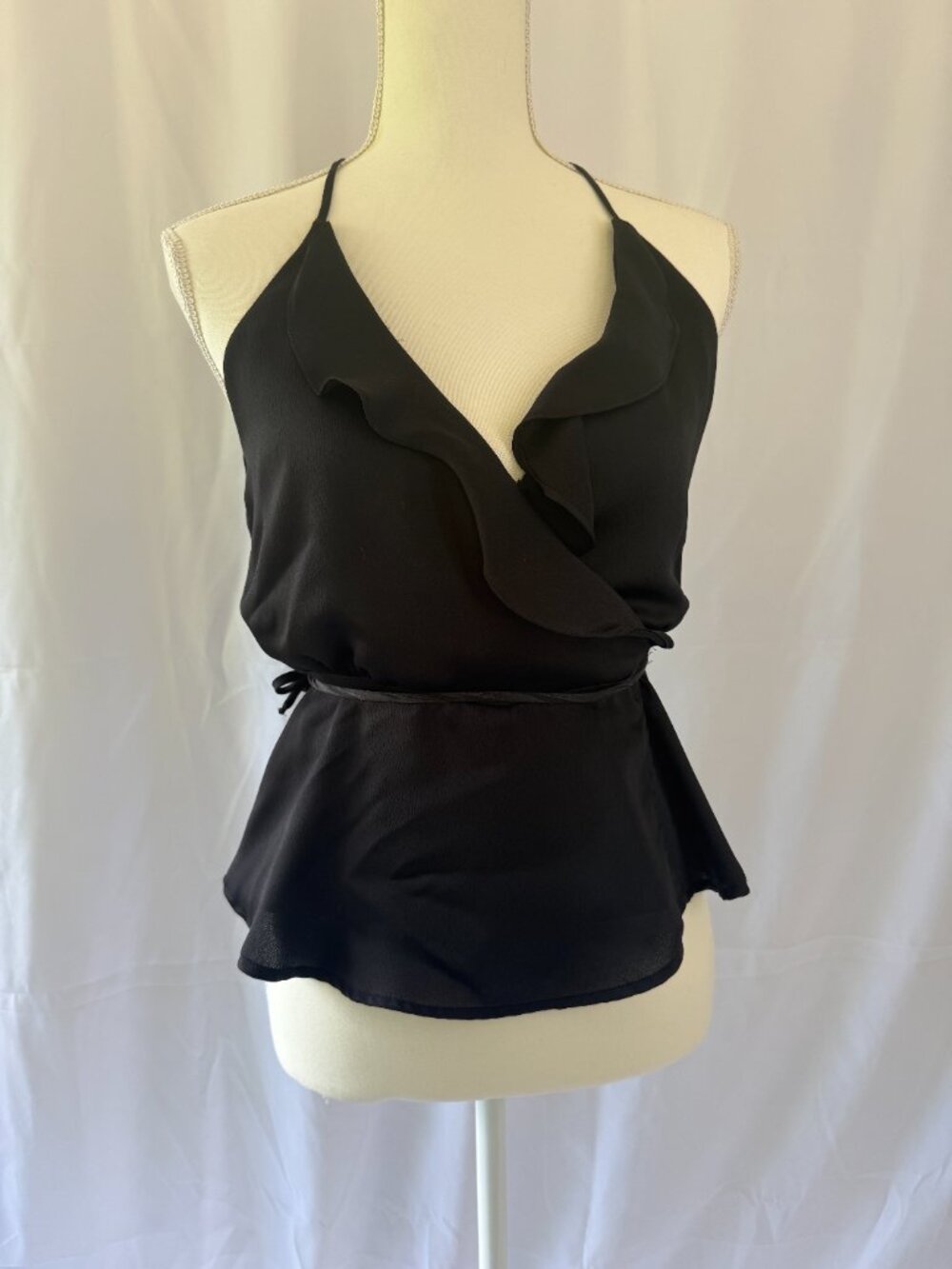 ASTR Black Ruffle Wrap top